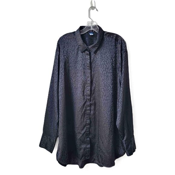 Old Navy Leopard Pattern Button Up Shirt Long Sleeve Collared Black Siz XXL Tall - Picture 1 of 7